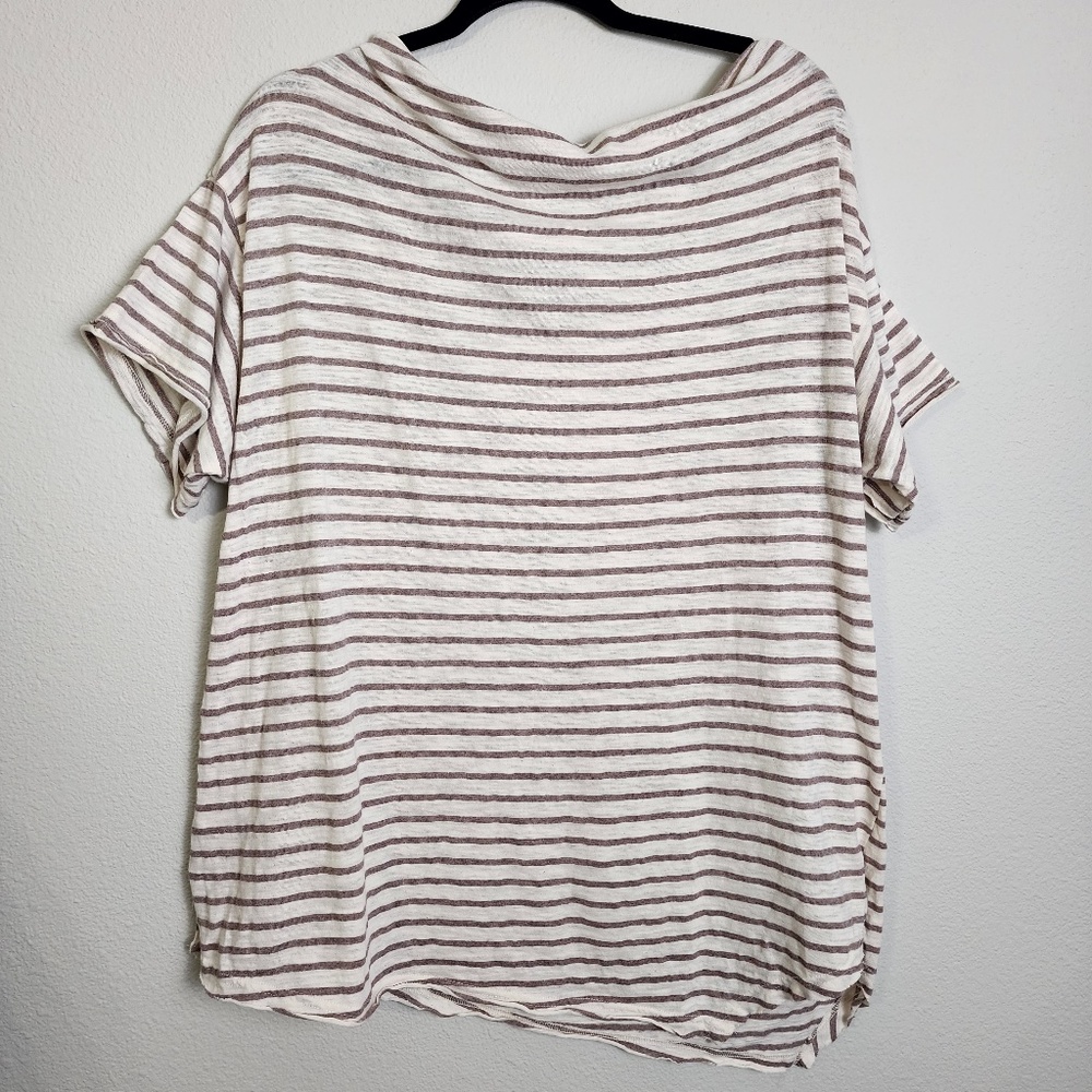 Easel Cream Striped Slub Cotton Slouchy Short Sleeve Top Size Large